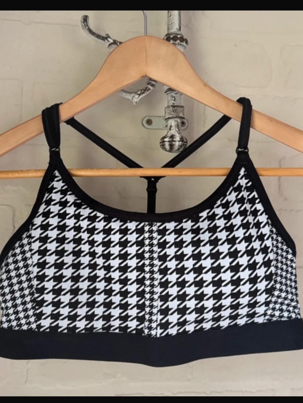 Nike Black & White Houndstooth Racerback Bralette sports bra